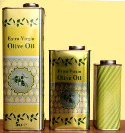 One, three and five litre cans of December 2008 Olive Oil